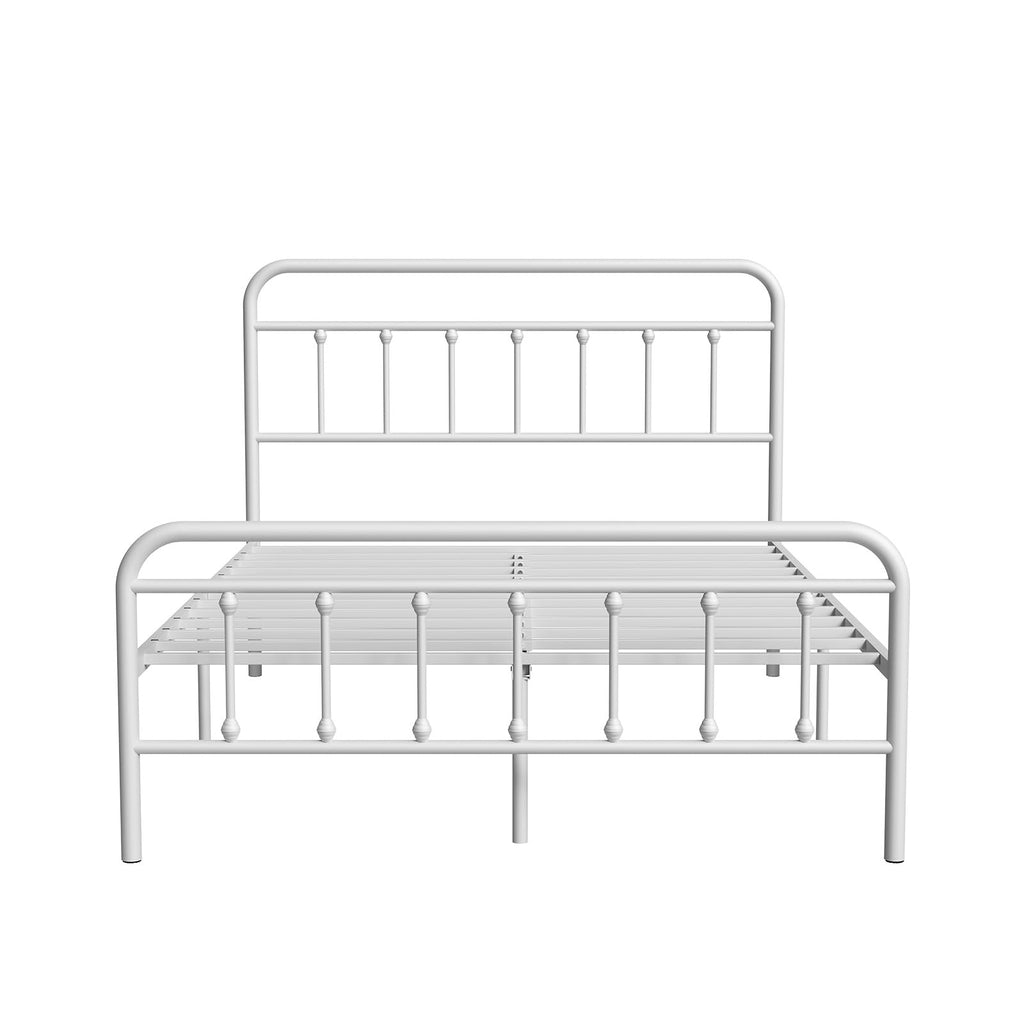 White Metal Full Size Bed Frame with Headboard and Footboard E9701