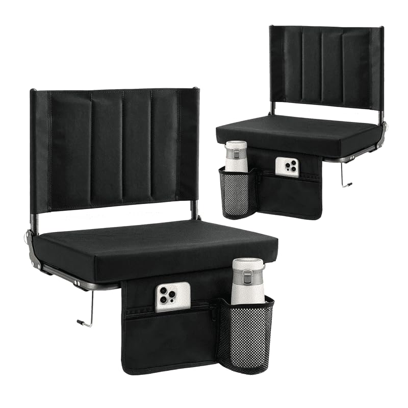 3.5 Inch Thick Black Folding Stadium Chair with Backrest, 2 PCS T525150