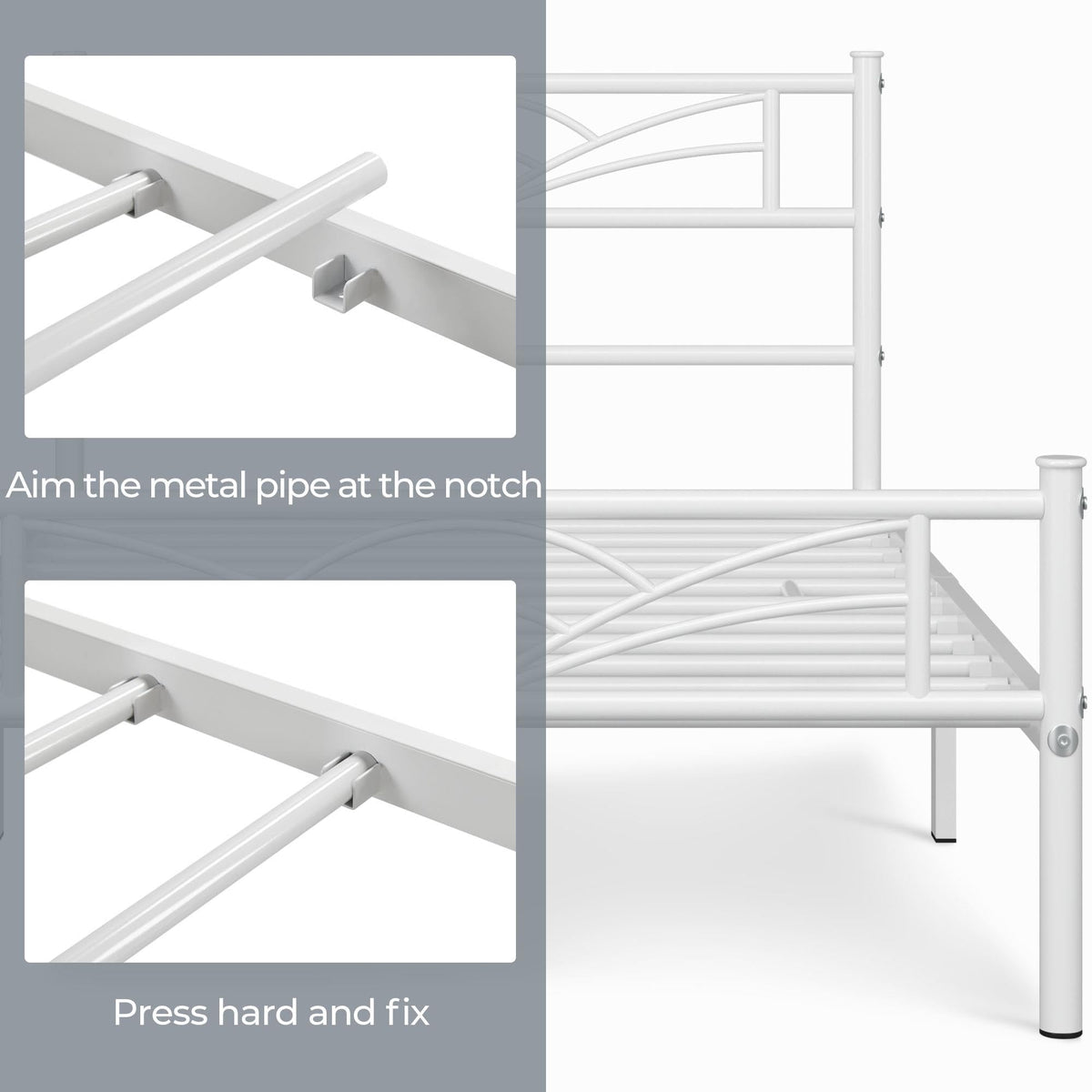 Twin Size White Metal Bed Frame with Headboard U758539