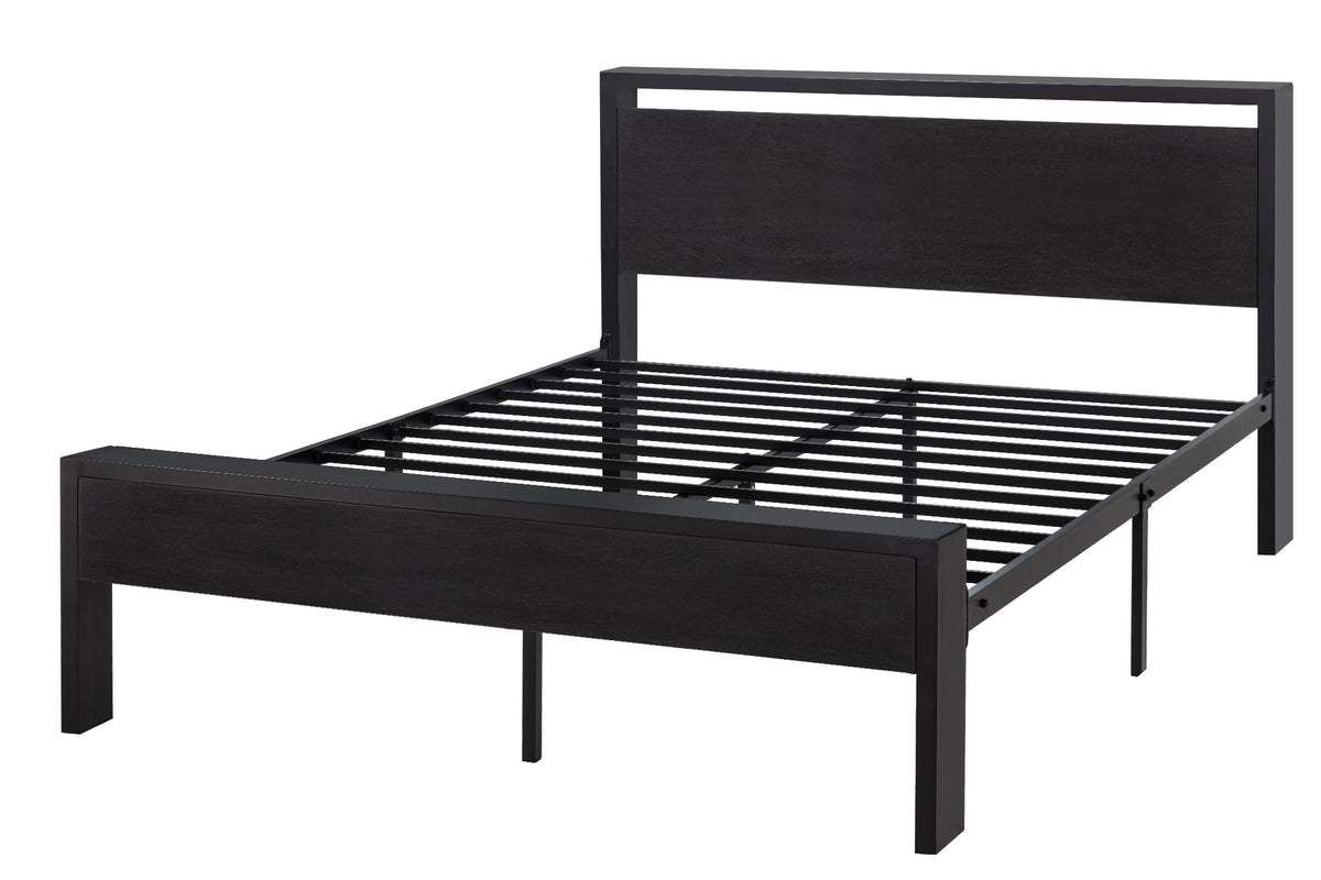 Full Size Bed Frame with Wooden Headboard and Footboard Q6382