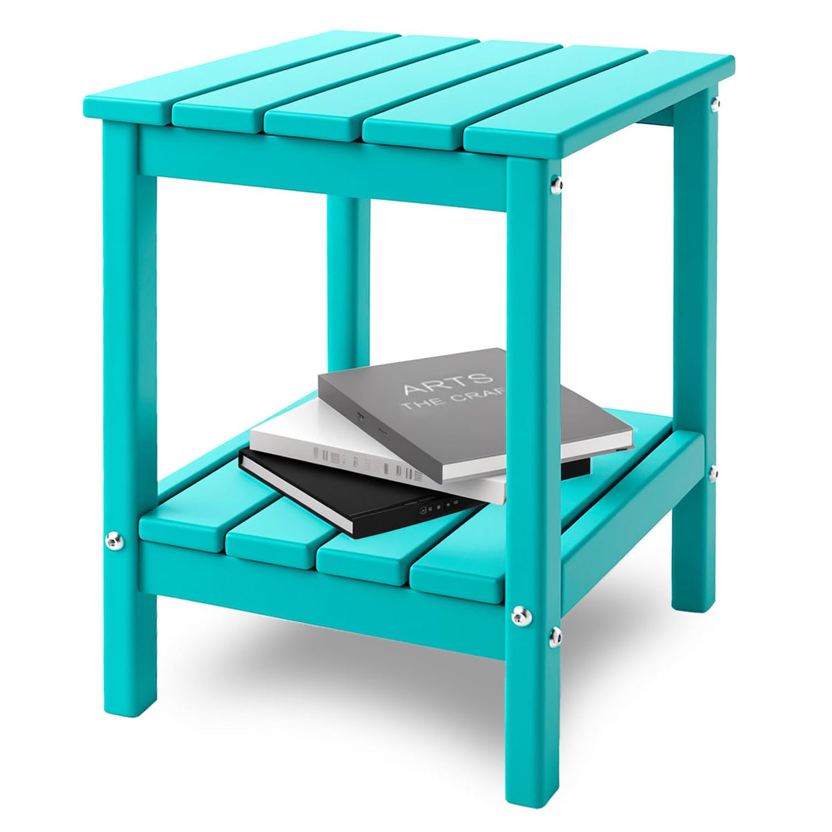 Aqua HDPE Plastic 2-Shelf Outdoor Side Table A26494