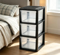 Black 3-Tier Plastic Storage Drawer Tower H37649
