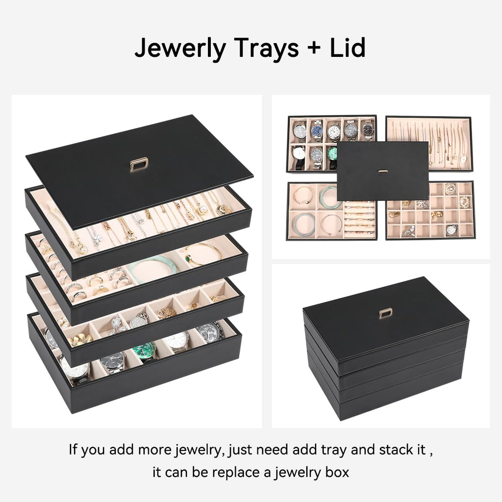 Stackable Jewelry Organizer Tray with Lid Set of 4 Black S456501