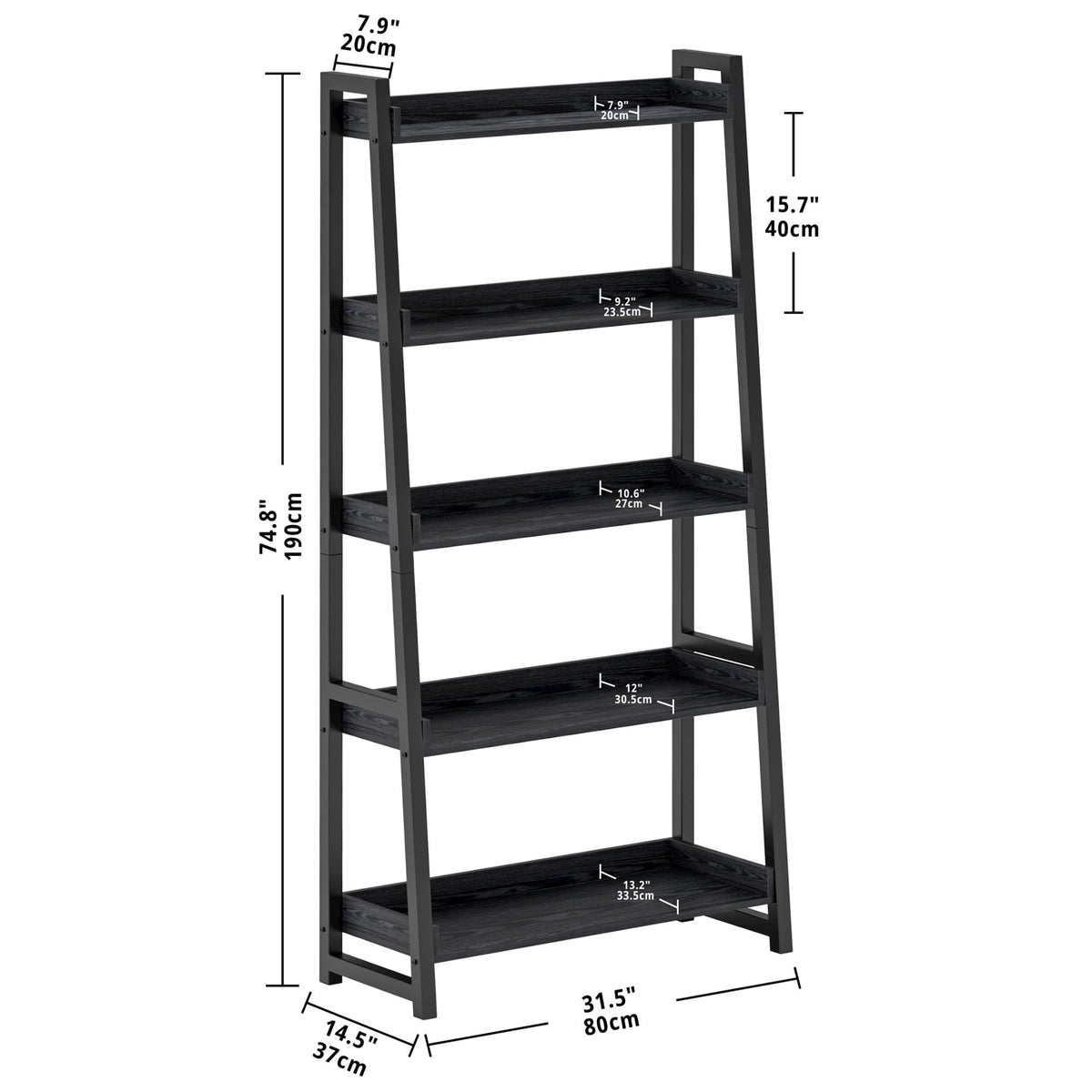 5-Tier Industrial Ladder Shelf Bookcase O13923