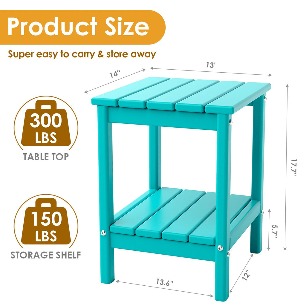 Aqua HDPE Plastic 2-Shelf Outdoor Side Table A26494