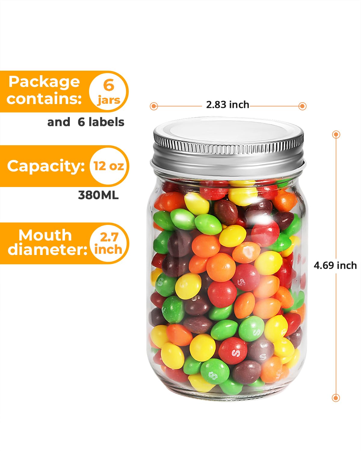 12 oz Glass Canning Jars 6 Pack L329