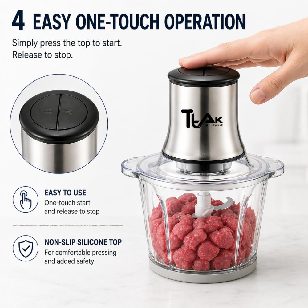 Electric Food Chopper with 3L Glass Bowl, 300W Motor, 4 Blades X6792