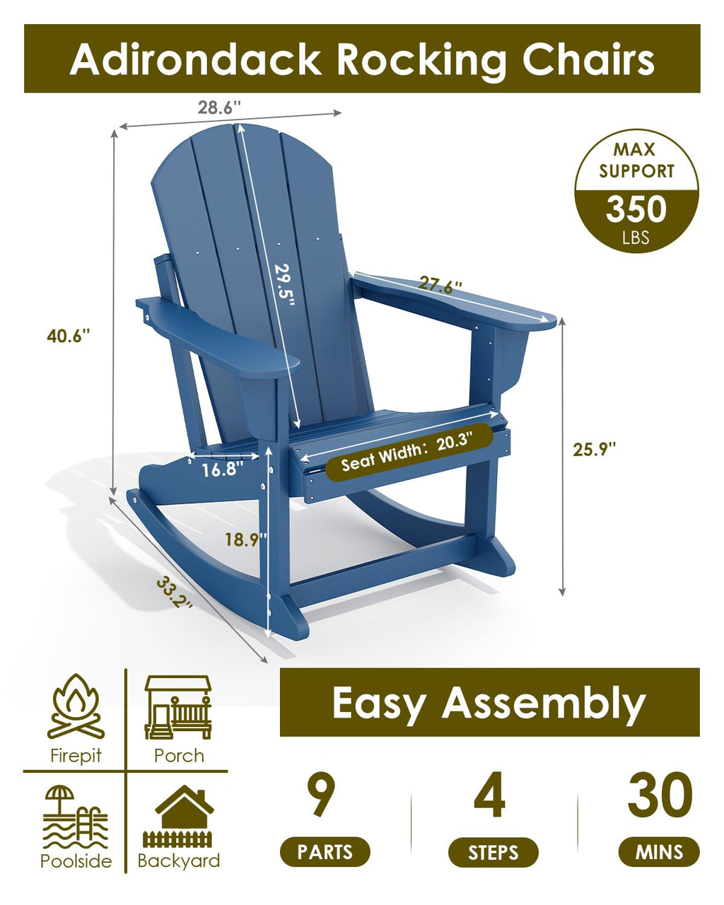 Blue Adirondack Rocking Chairs Set of 4 G40551