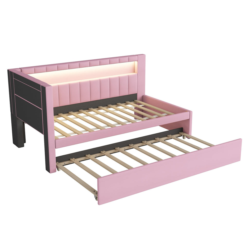 Twin Size Linen Fabric Daybed with Trundle and USB Ports I7910