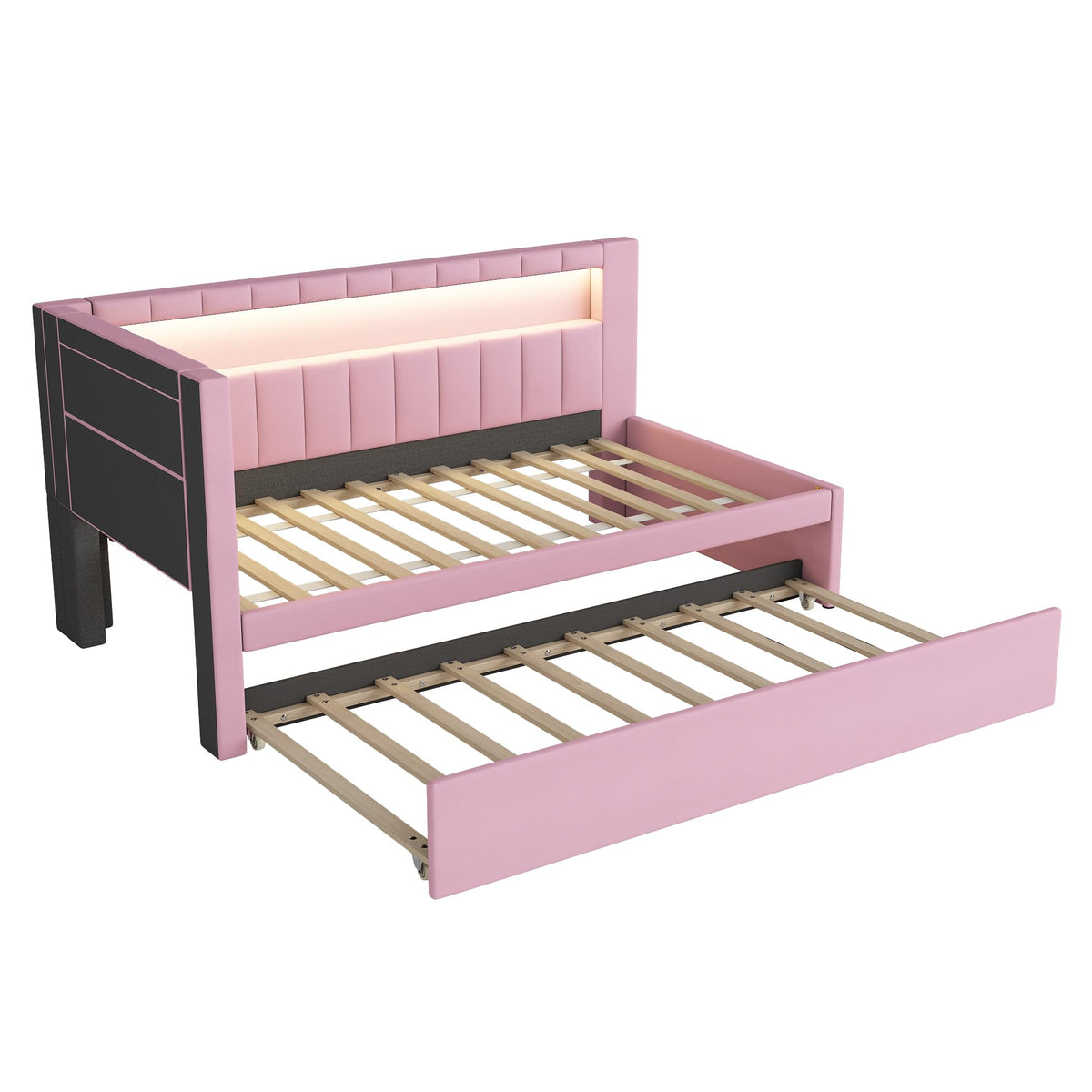 Twin Size Linen Fabric Daybed with Trundle and USB Ports I7910