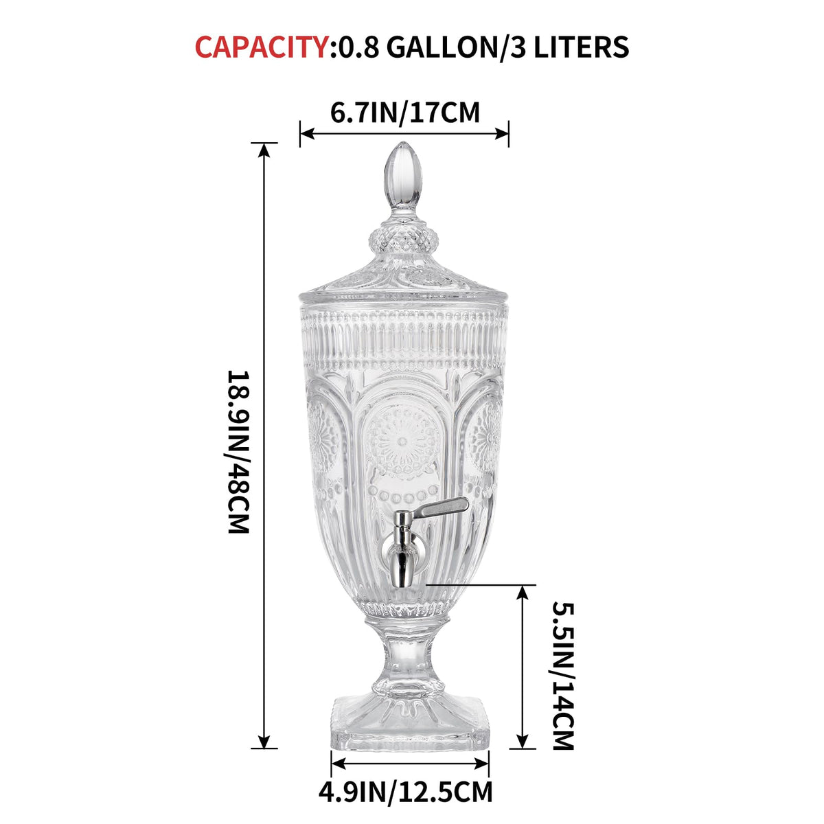 0.8 Gallon Glass Beverage Dispenser with Stainless Steel Spigot U293