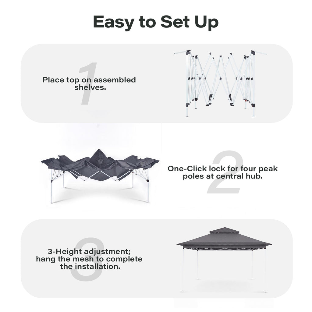 11x11 Pop Up Gazebo Canopy Tent with Mosquito Netting, Adjustable Height, Gray R45185