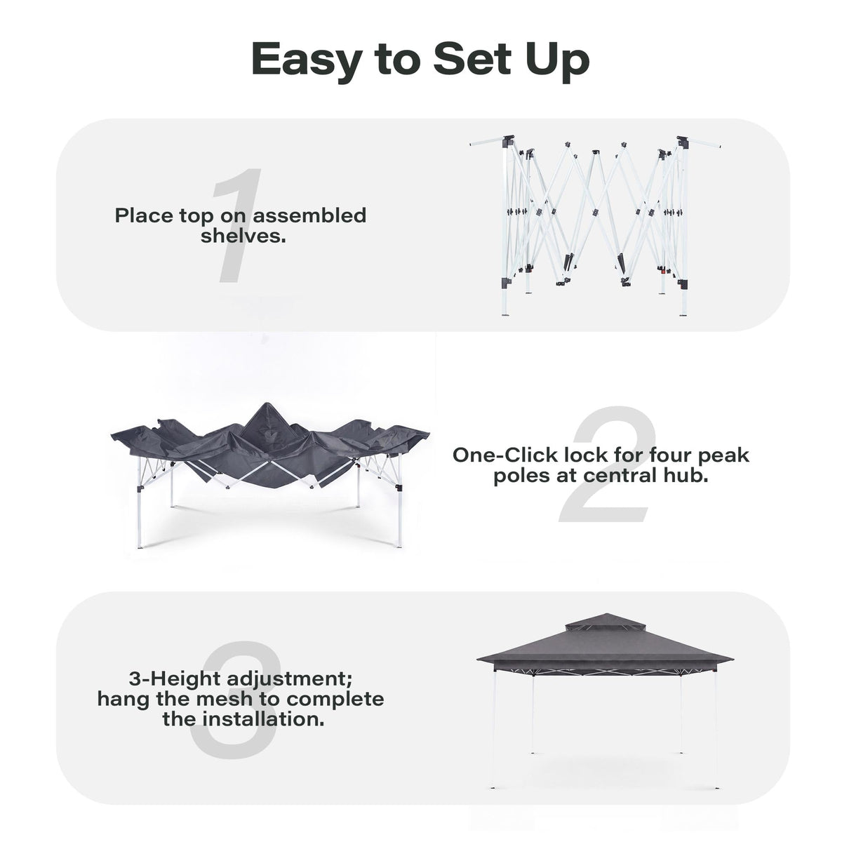 11x11 Pop Up Gazebo Canopy Tent with Mosquito Netting, Adjustable Height, Gray R45185