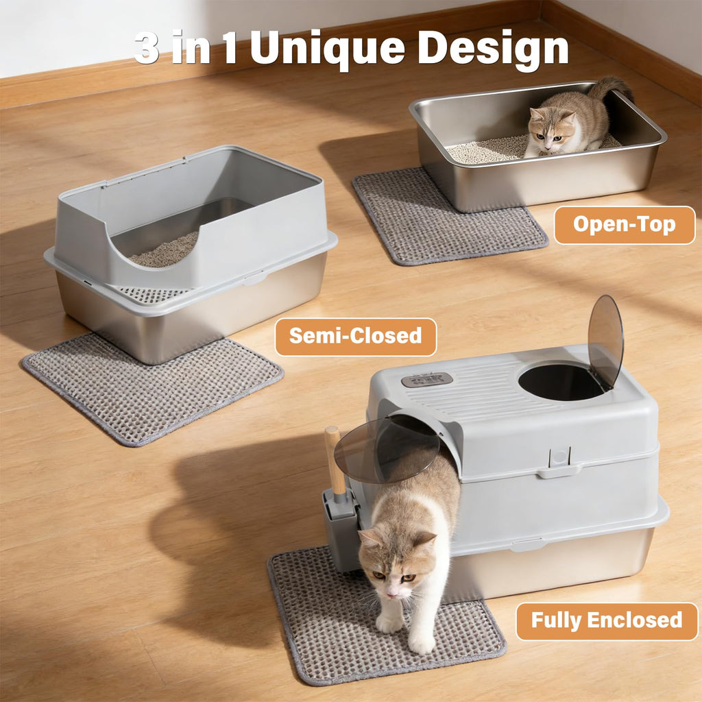 XL Stainless Steel Enclosed Cat Litter Box with Lid K1275
