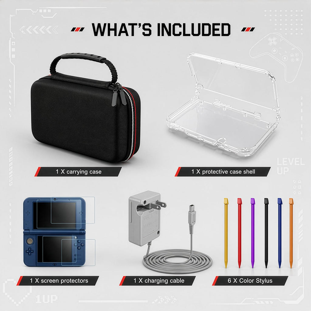 Carrying Case for New 3DS XL LL with Hard Shell and Charging Cable S254