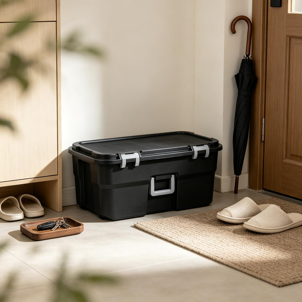 22 Gallon Wheeled Lockable Plastic Storage Footlocker W633187