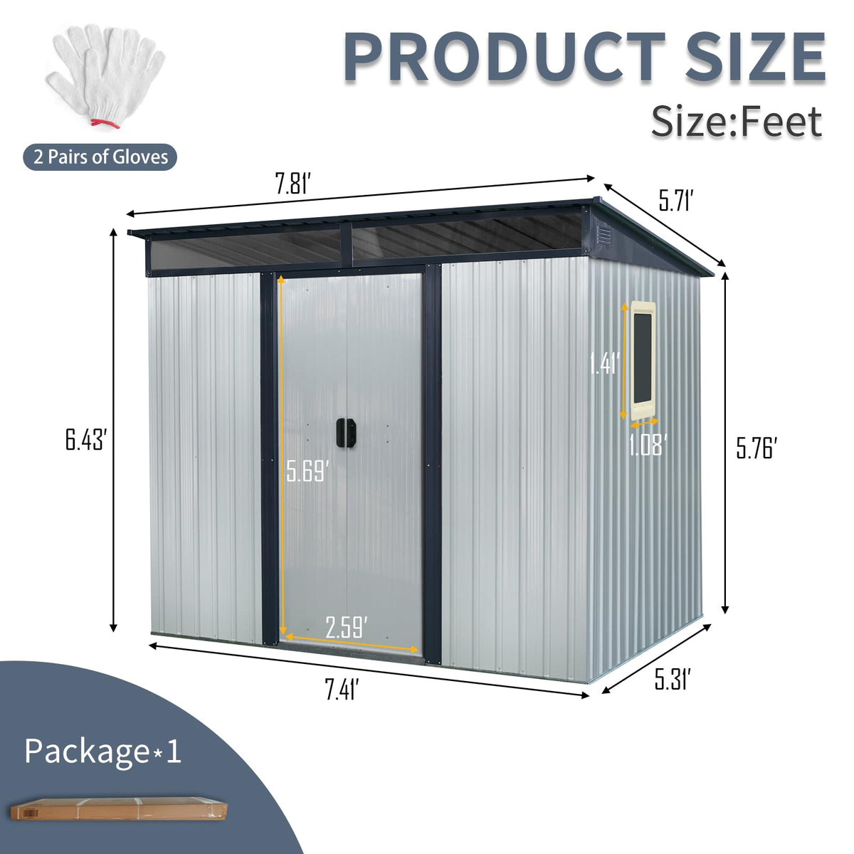 8 x 6 FT Metal Storage Shed with Lockable Sliding Doors L6494