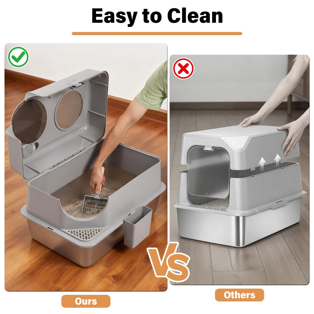 XL Stainless Steel Enclosed Cat Litter Box with Lid K1275