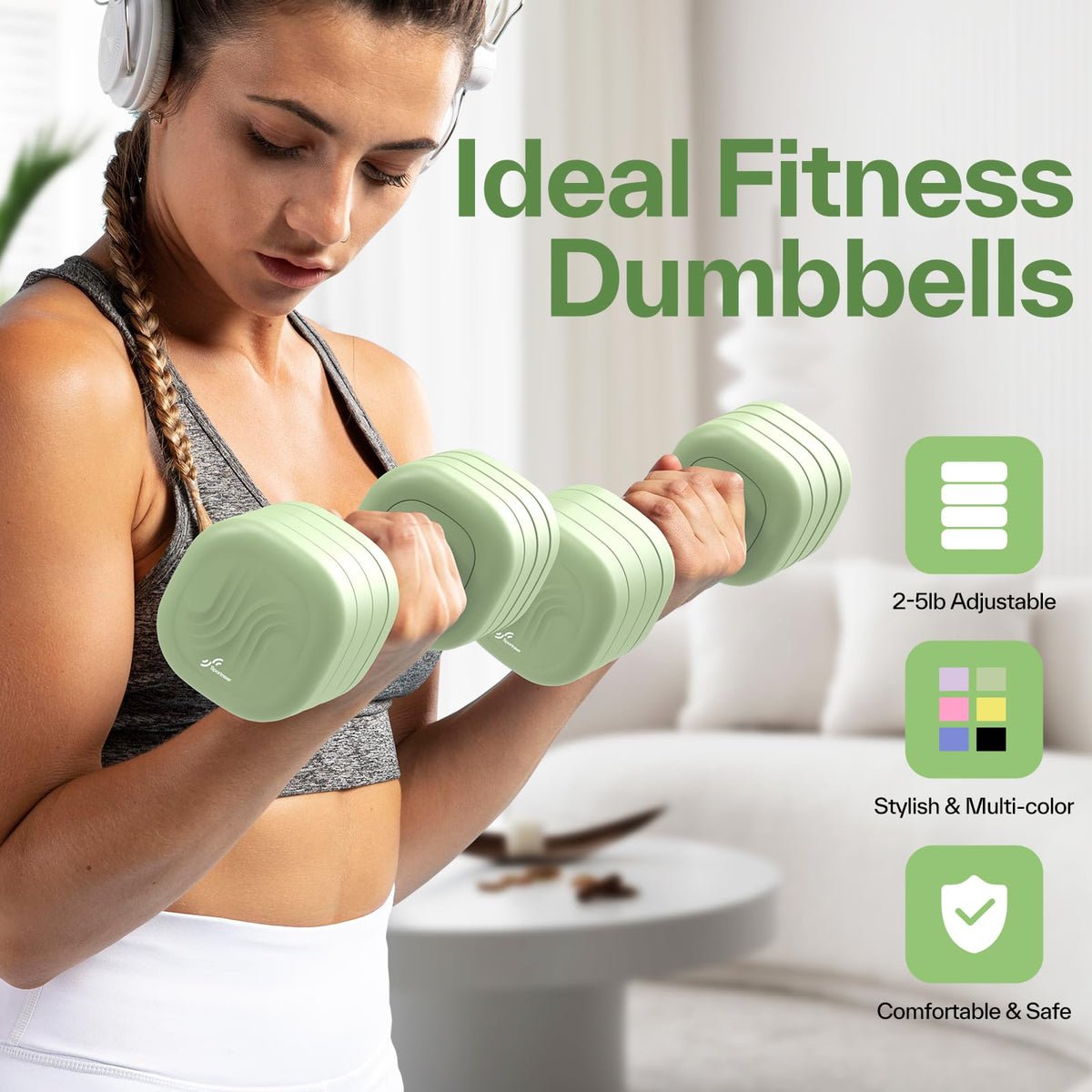 Adjustable Dumbbell Set of 2, 4 in 1 Free Weights with Soft Rubber Handle T13519