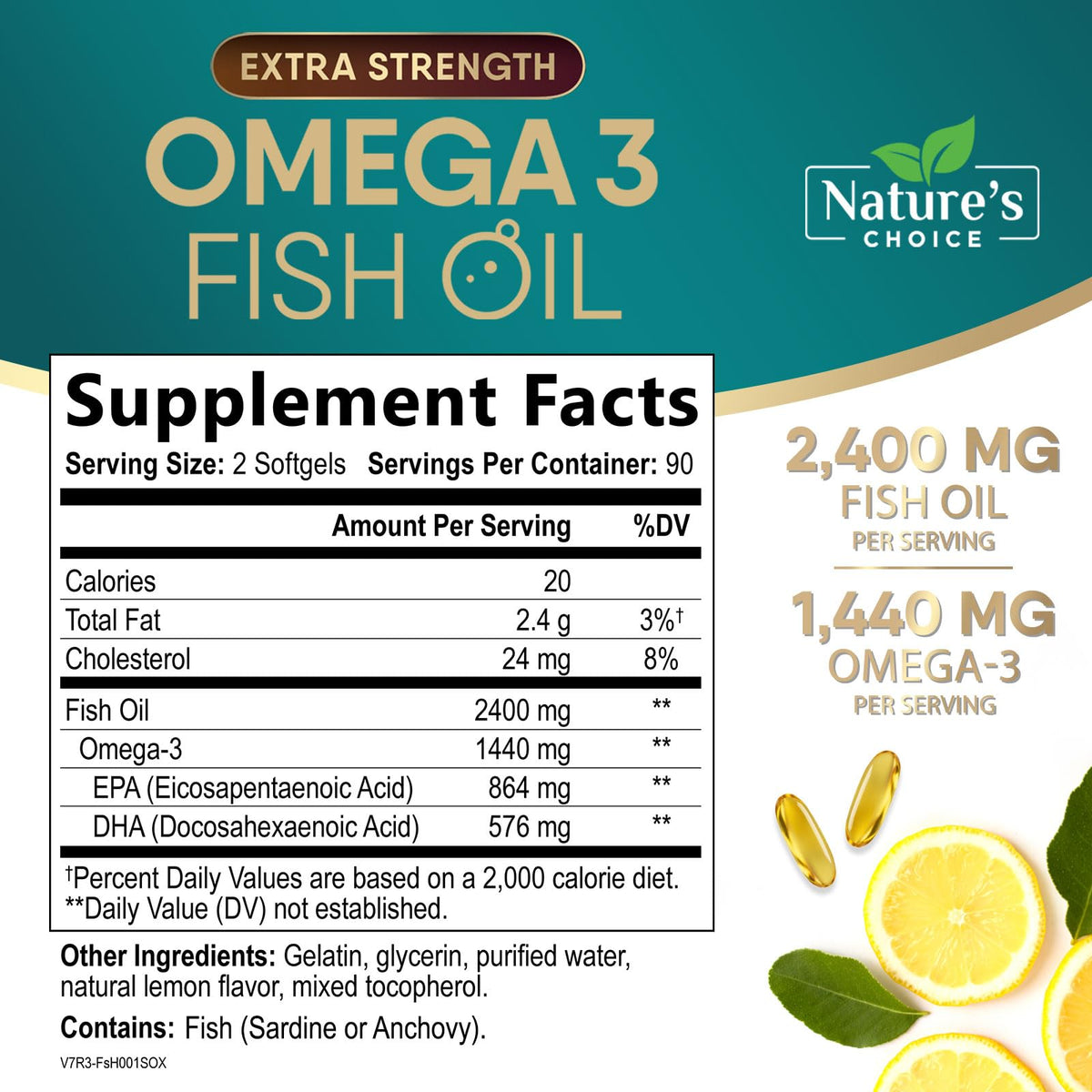 Omega 3 Fish Oil 2400mg Softgels K40099