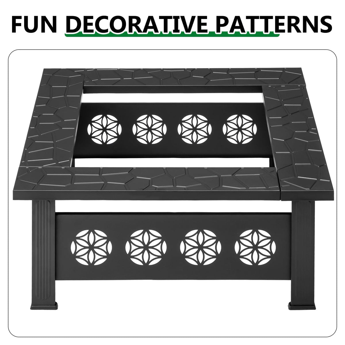 32 Inch Square Wood Burning Fire Pit Table Q77303