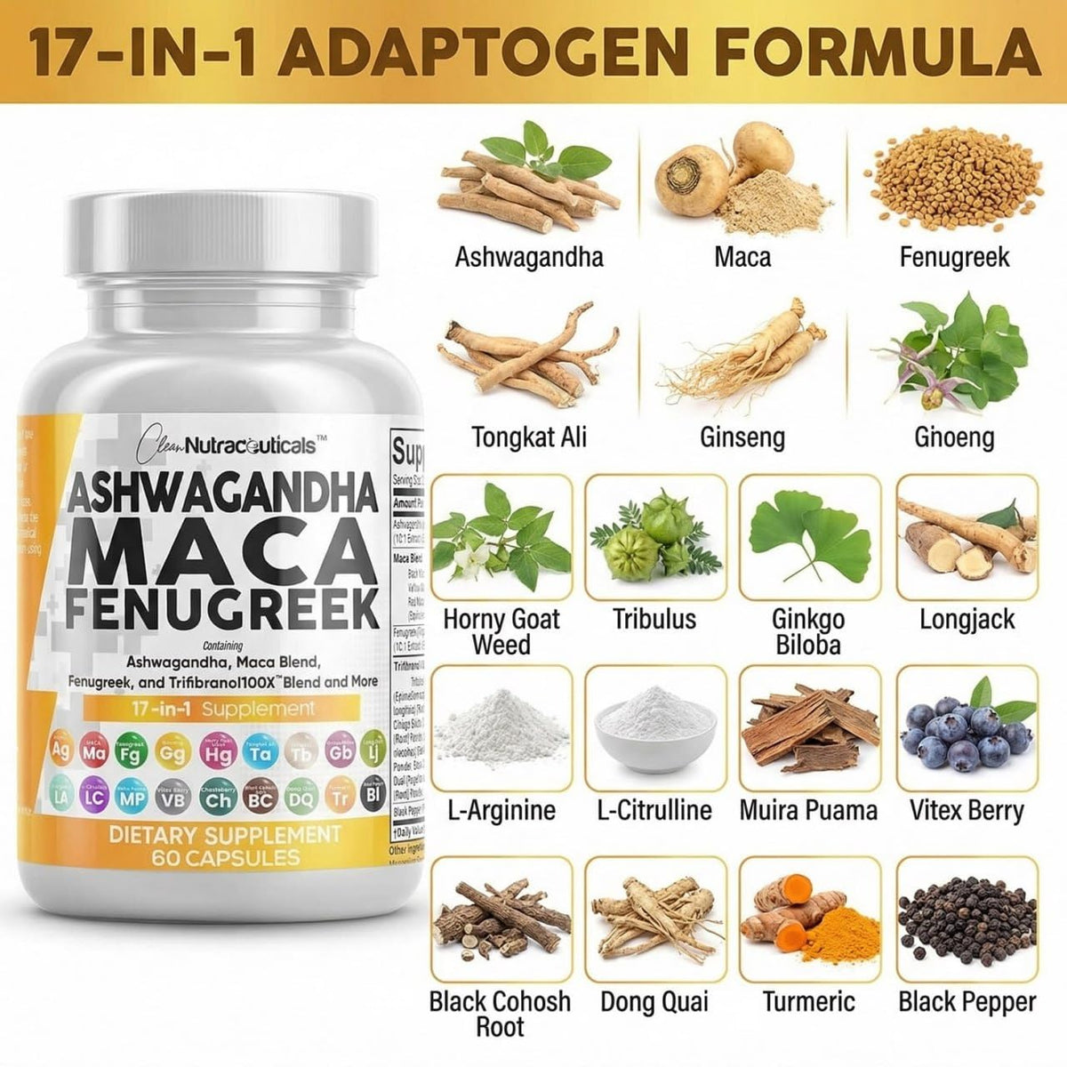 Ashwagandha Maca Root Fenugreek Tongkat Ali Ginseng Capsules X5862
