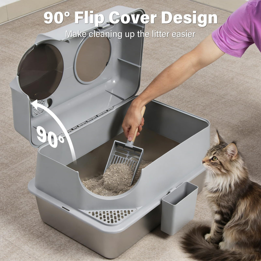 XL Stainless Steel Enclosed Cat Litter Box with Lid K1275