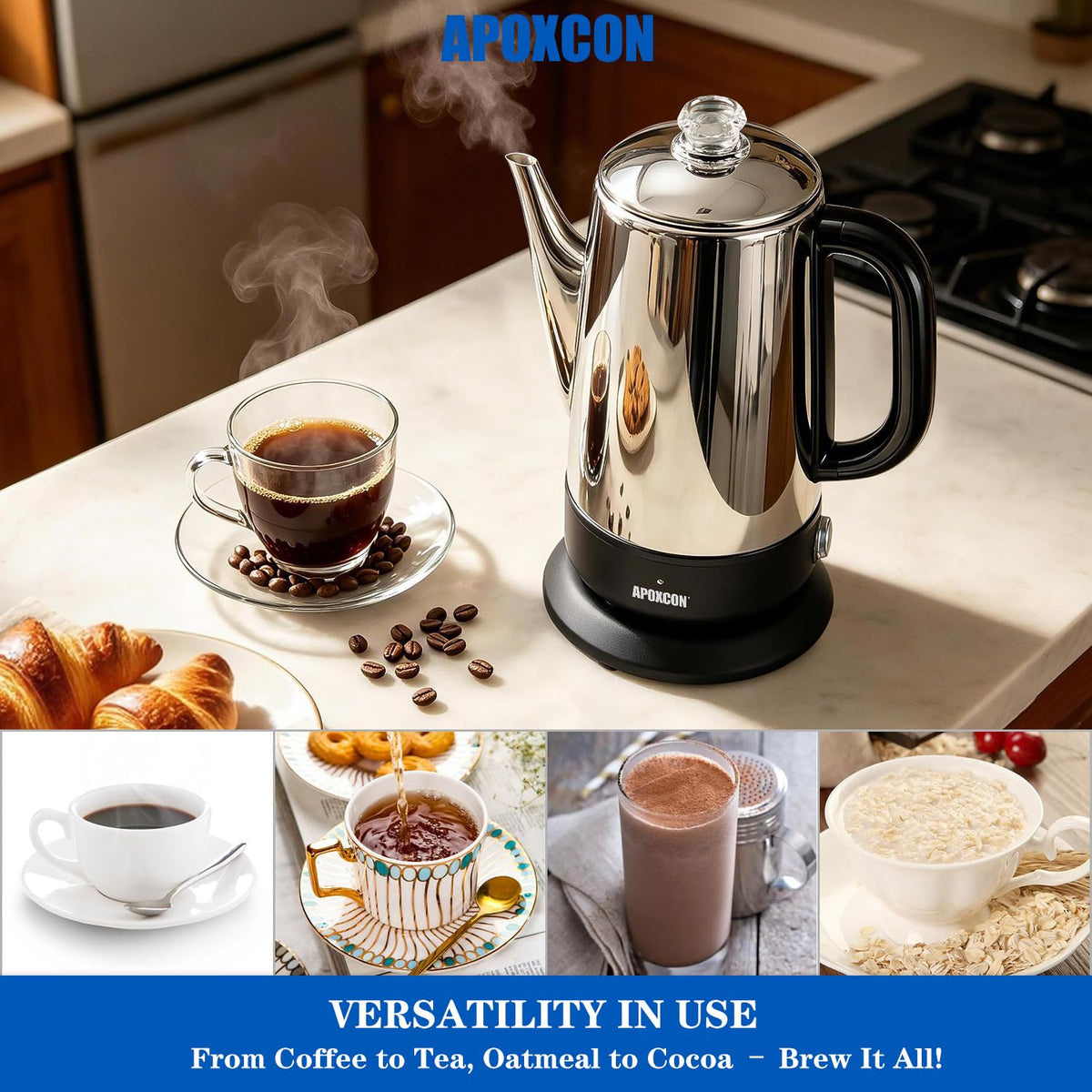 Electric Stainless Steel Coffee Percolator 1200ml 8 Cup S85532