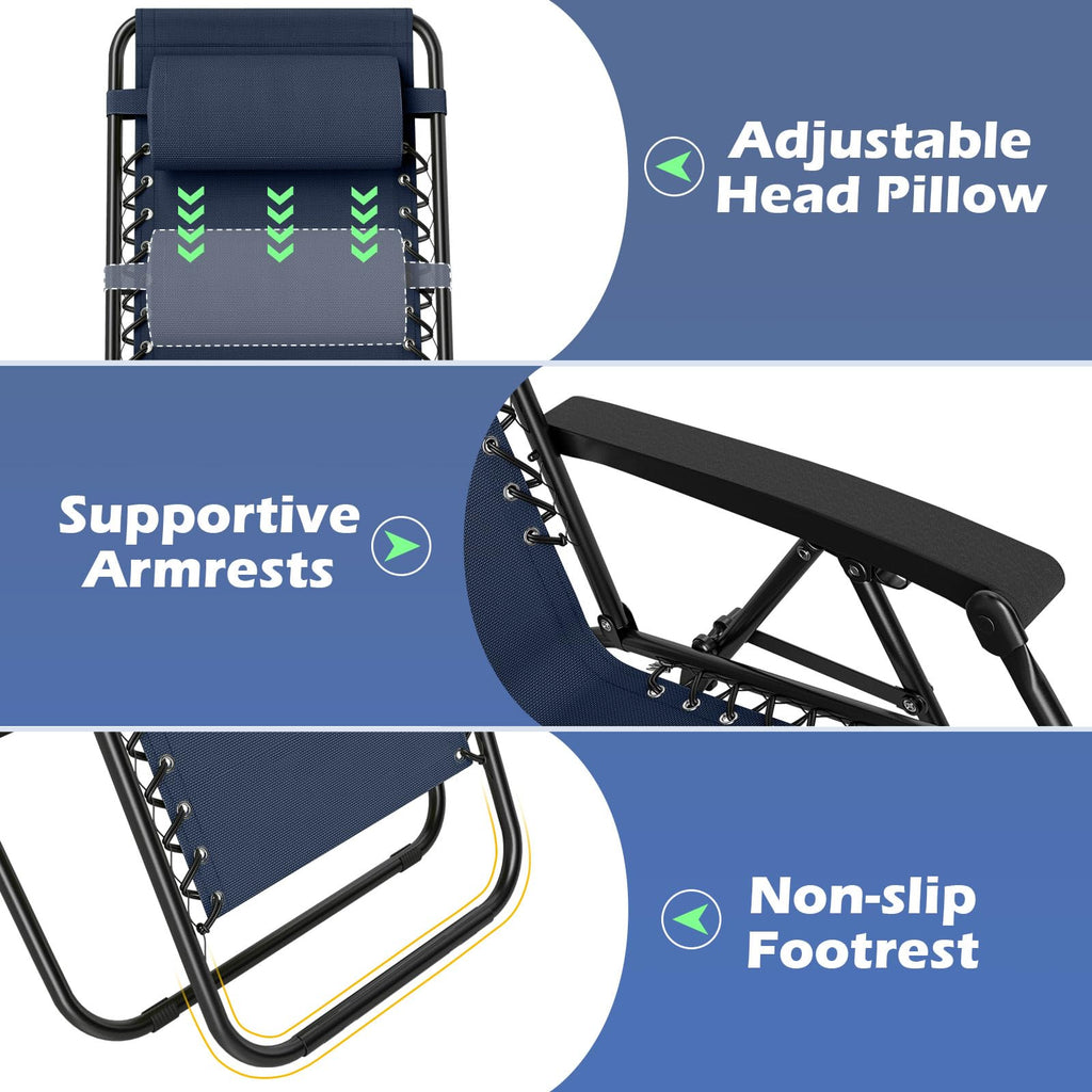 Zero Gravity Chairs Set of 2 Portable Folding Lounger with Pillow Cup Holder S535