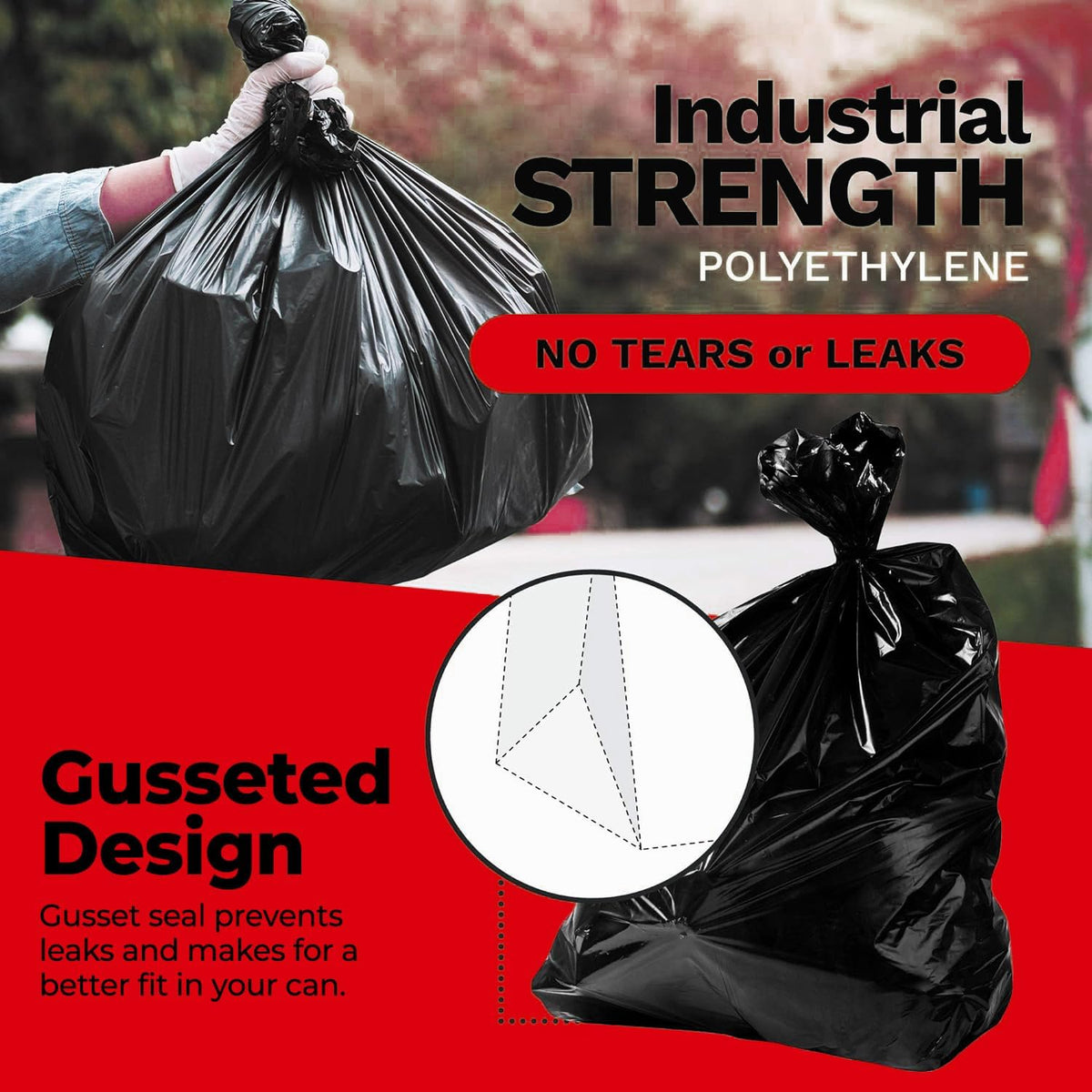 42 Gallon Heavy Duty Black 3 Mil Trash Bags, 50 Count F6071