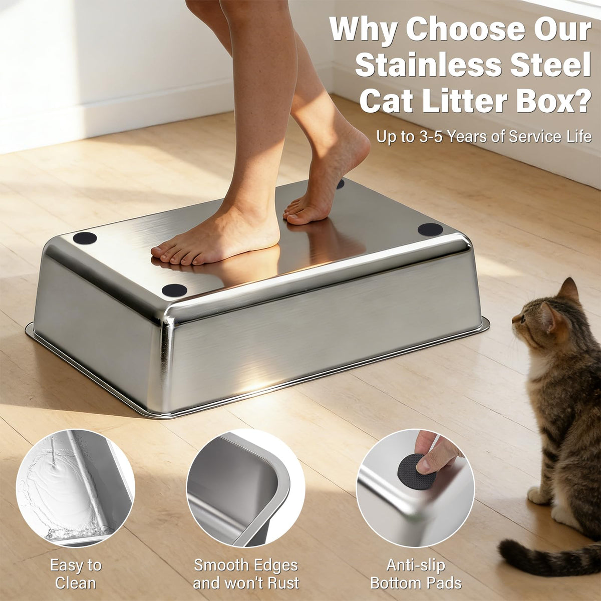 XL Stainless Steel Enclosed Cat Litter Box with Lid K1275