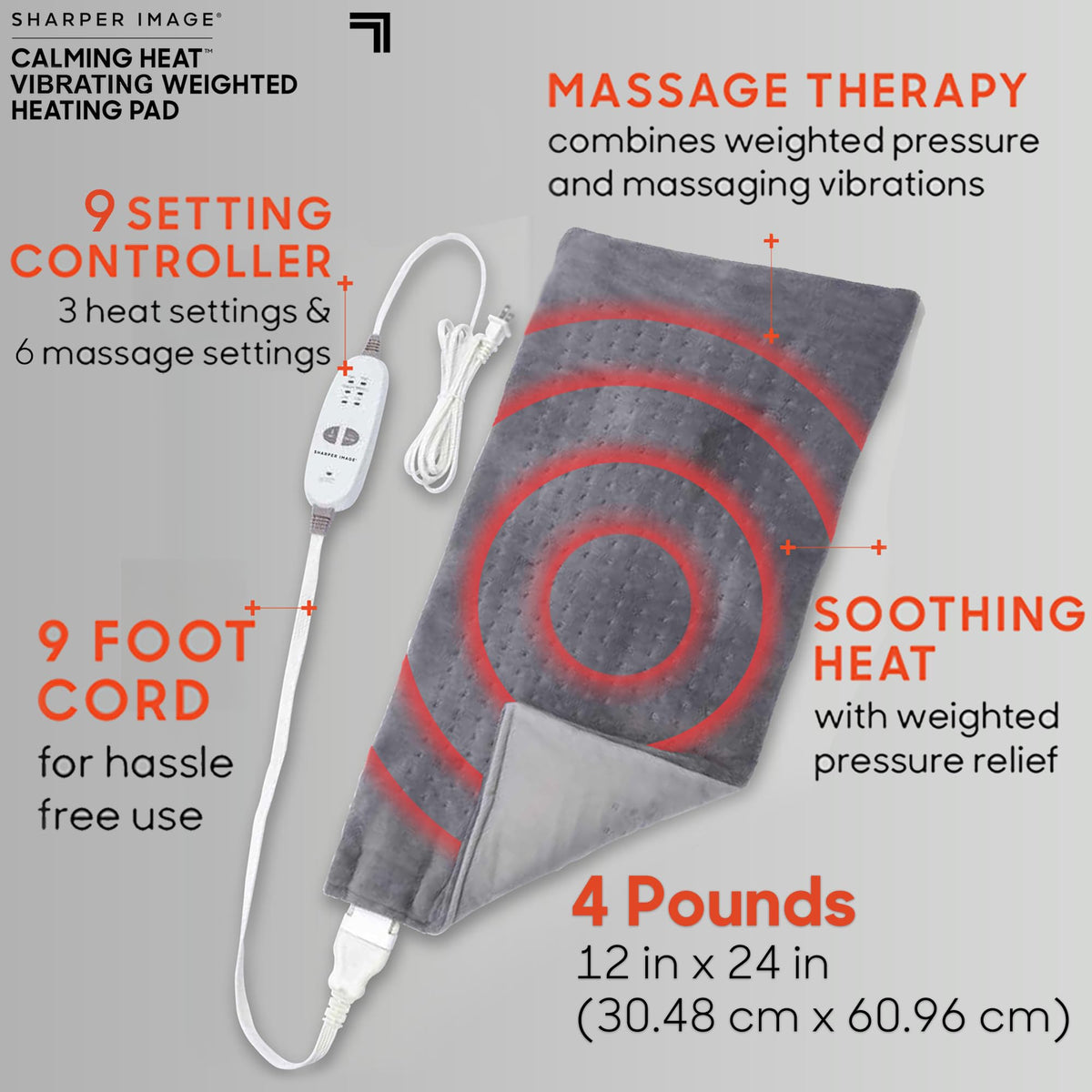 Weighted Heating Pad with 3 Heat 6 Massage Settings A167