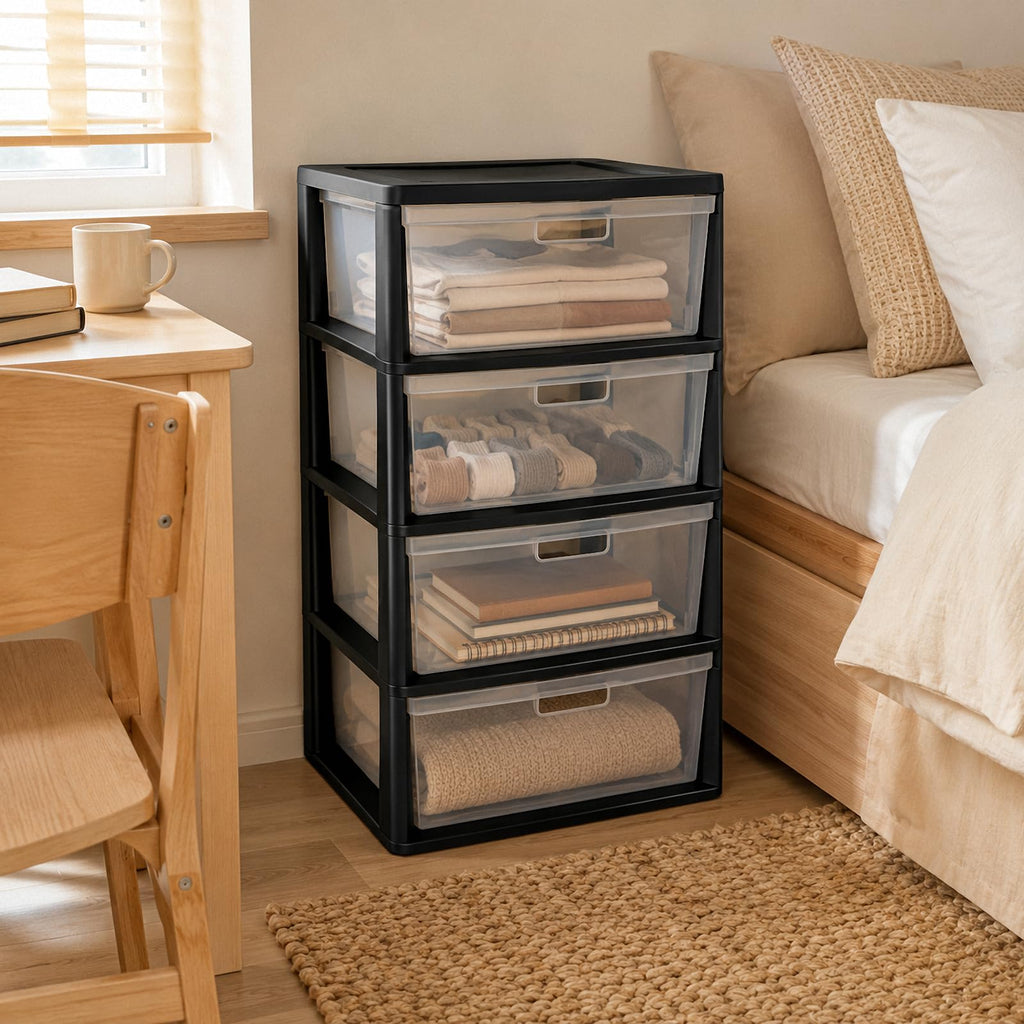 4 Drawer Black Plastic Storage Tower A503245