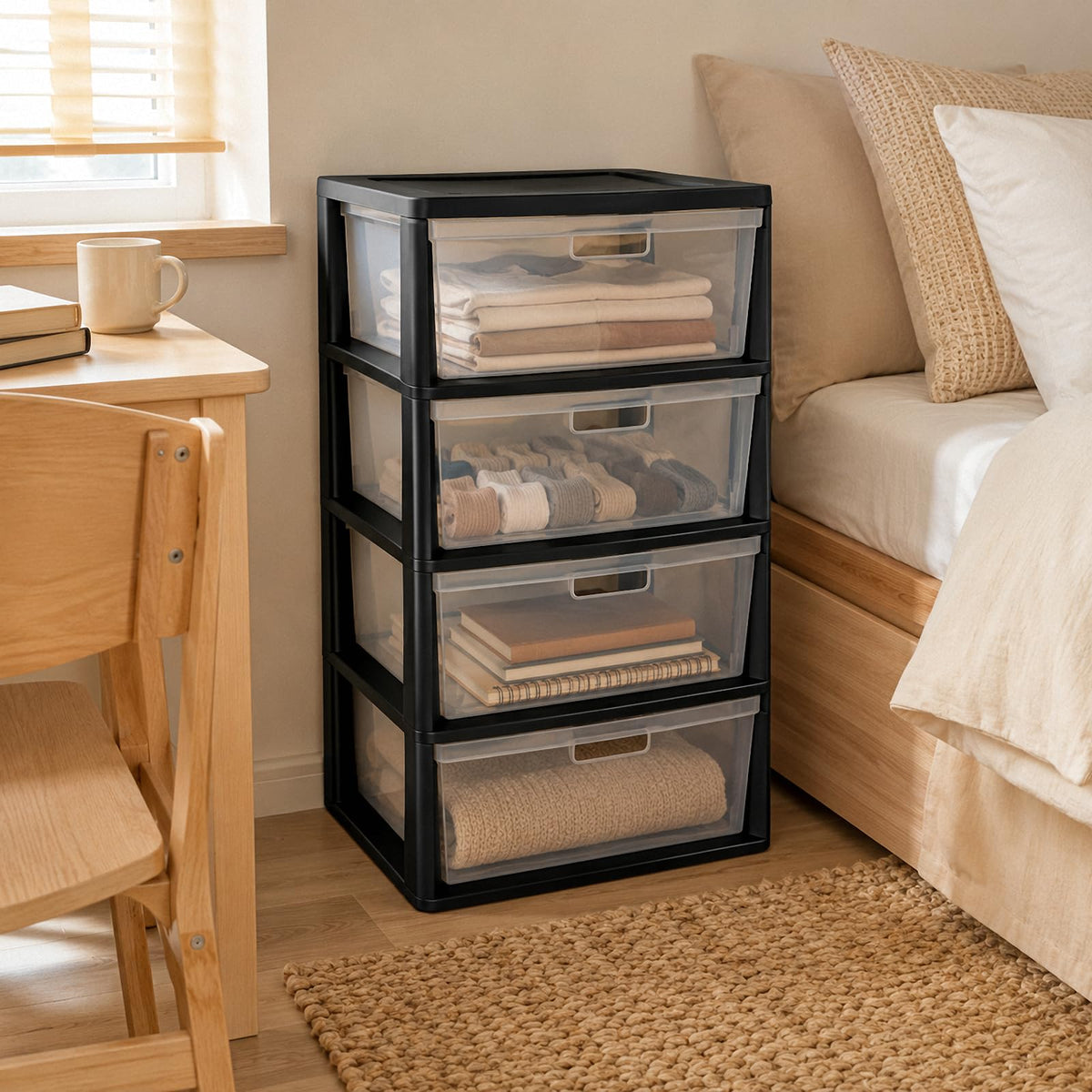 4 Drawer Black Plastic Storage Tower A503245