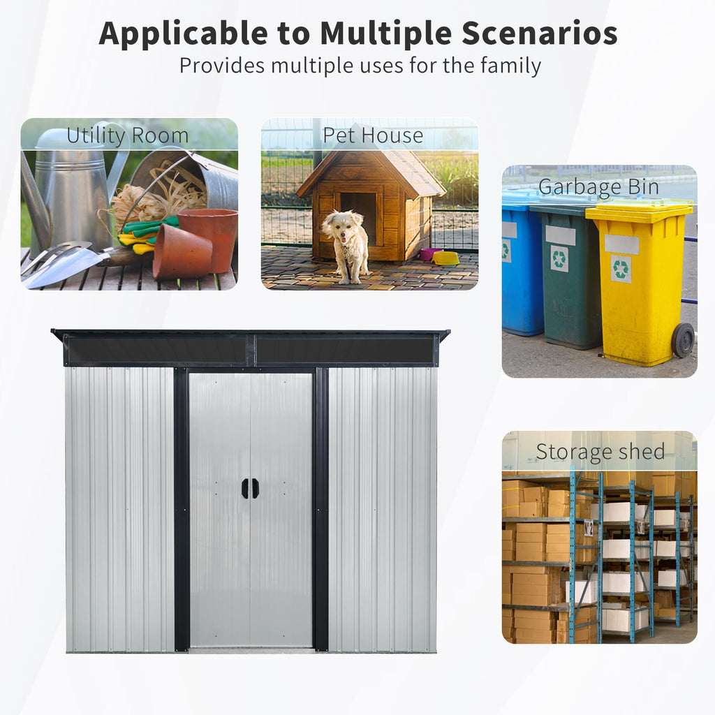 8 x 6 FT Metal Storage Shed with Lockable Sliding Doors L6494