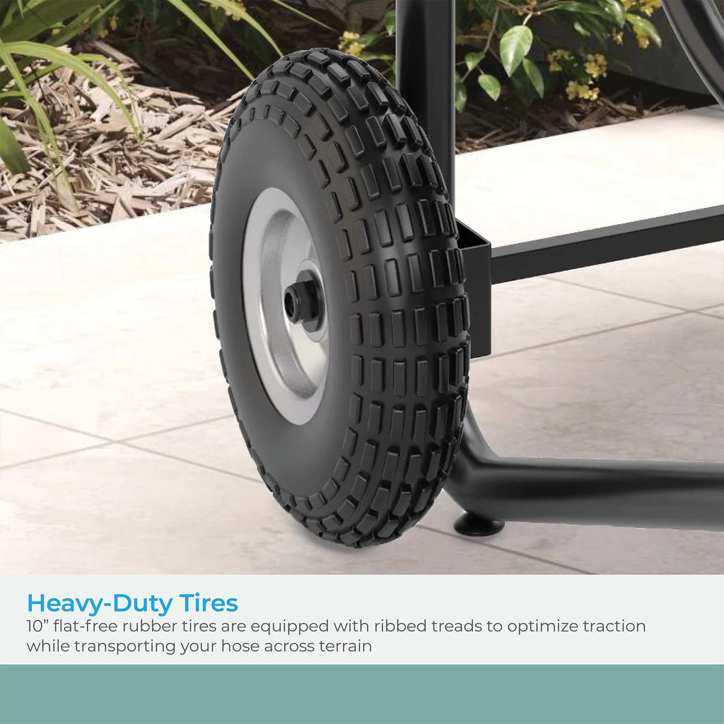 200' Steel Garden Hose Reel Cart with Flat-Free Rubber Tires Q745207