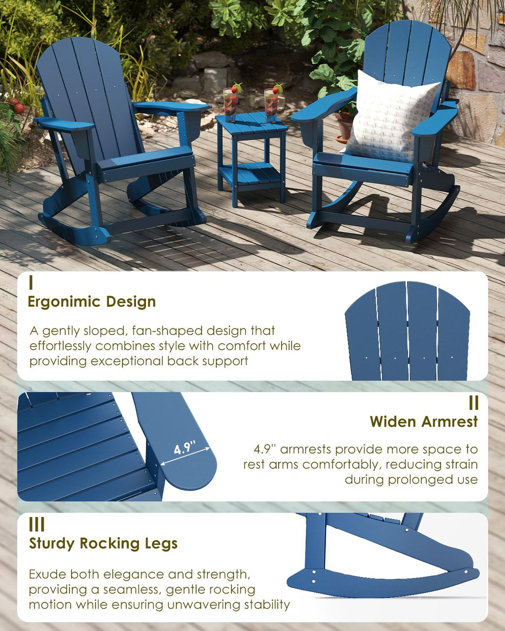 Blue Adirondack Rocking Chairs Set of 4 G40551