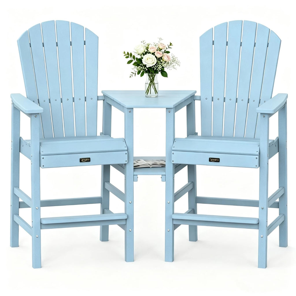 Blue Set of 2 Tall Adirondack Chairs with Dual Trays O780169