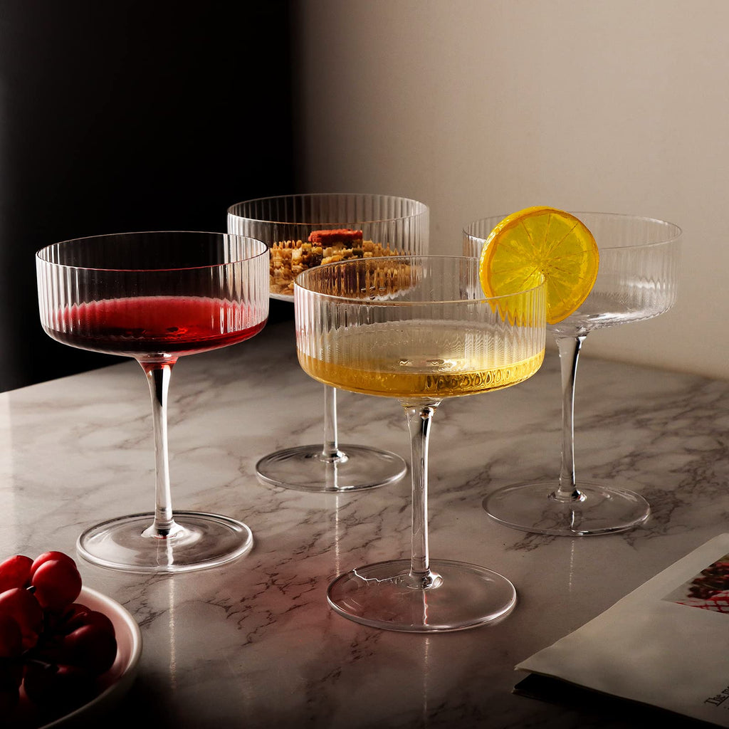 6 Pcs 10 oz Ribbed Coupe Cocktail Glasses I703995