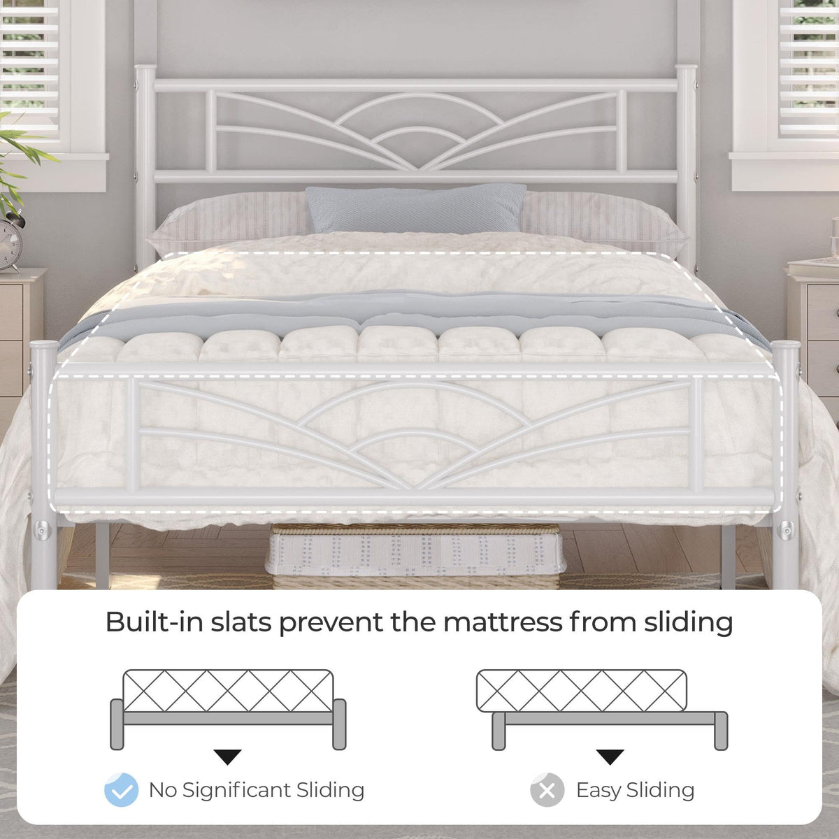Twin Size White Metal Bed Frame with Headboard U758539
