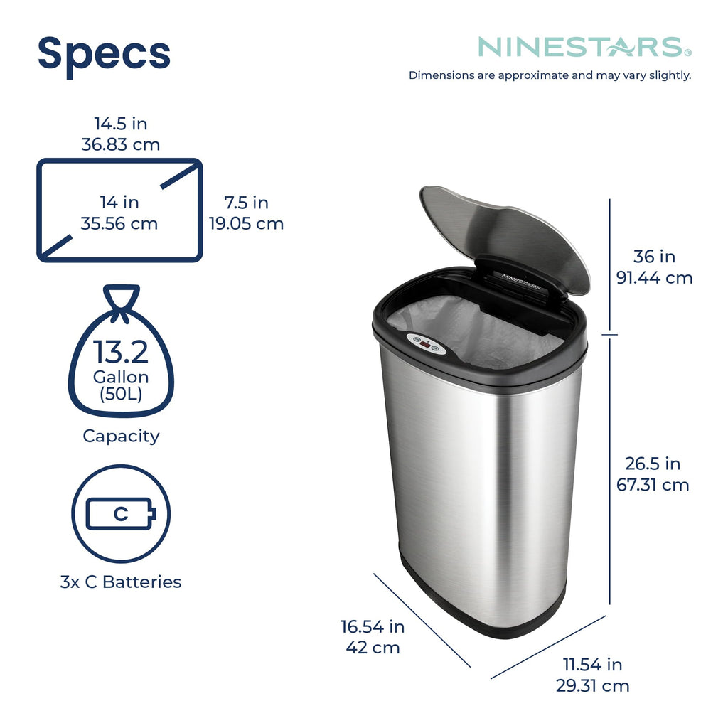 13 Gallon Oval Automatic Trash Can, 50L Stainless Steel D62291