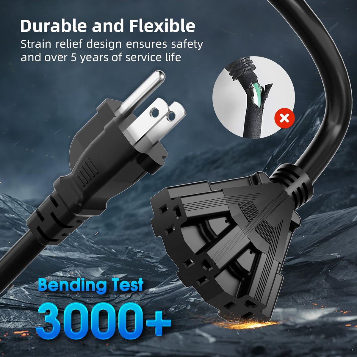 100 FT 3 Outlet Outdoor Extension Cord Waterproof 16/3 SJTW Black R675