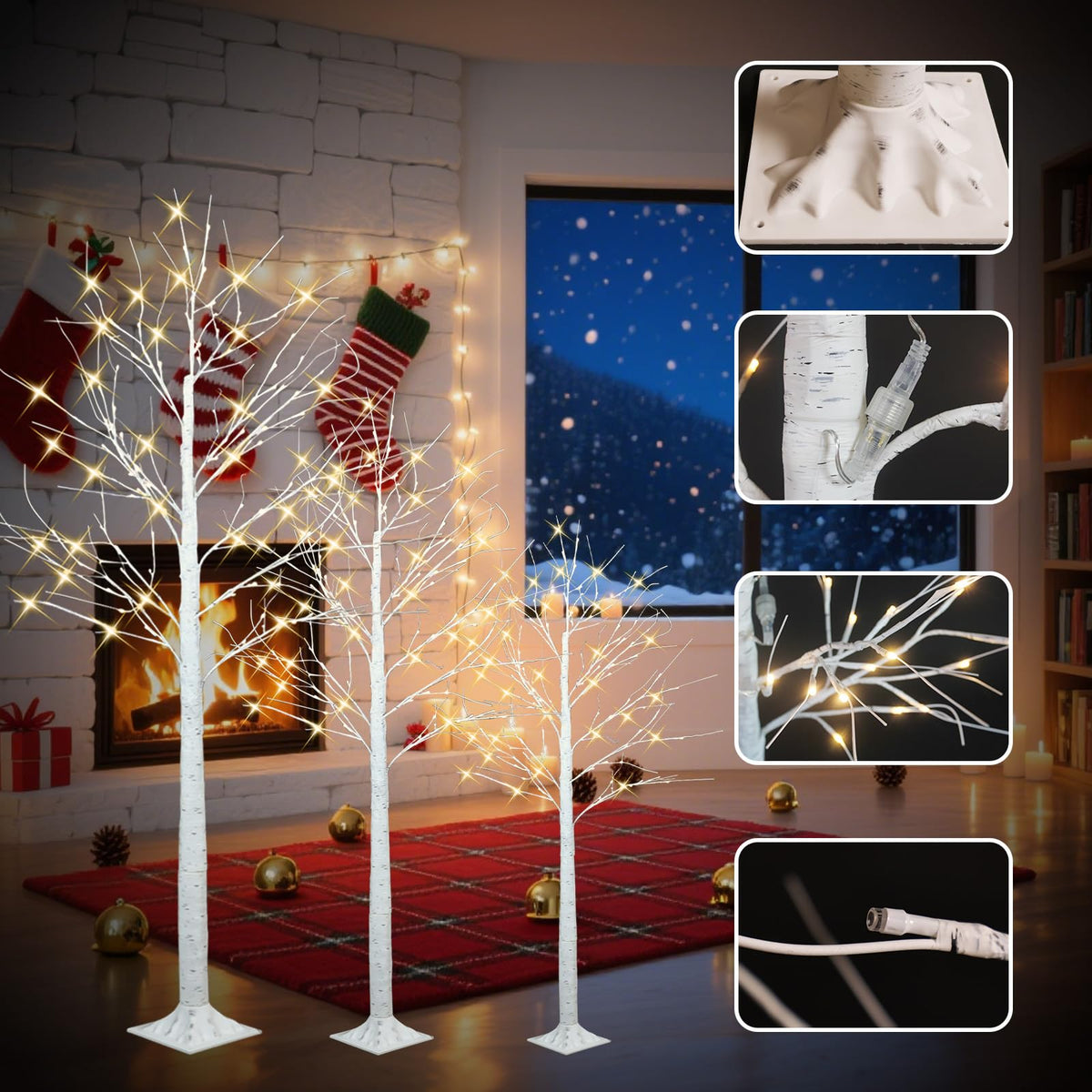 4FT 6FT 8FT Lighted Artificial Birch Tree Set of 3 C803135
