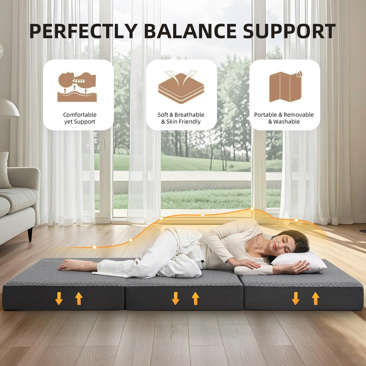 Tri Folding Memory Foam Mattress with Washable Cover G682339