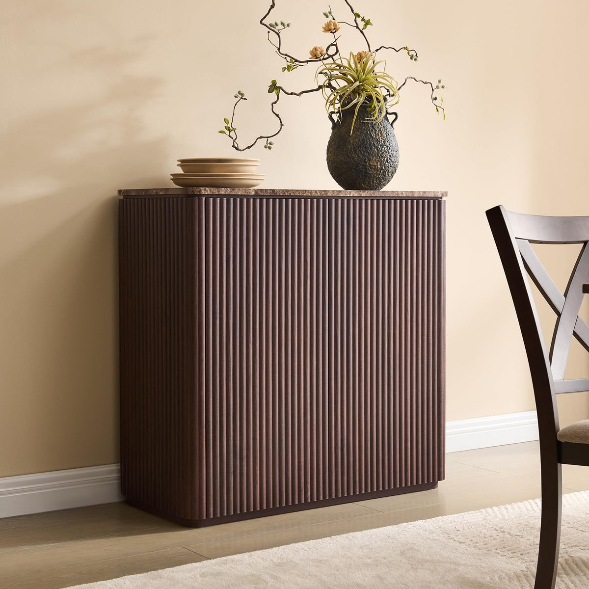 34" Dark Oak Fluted Sideboard Cabinet J728