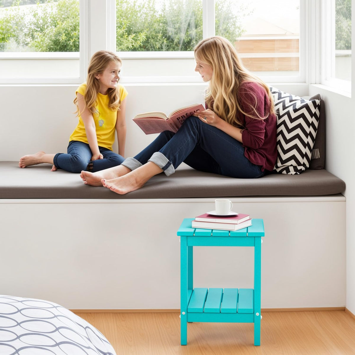 Aqua HDPE Plastic 2-Shelf Outdoor Side Table A26494