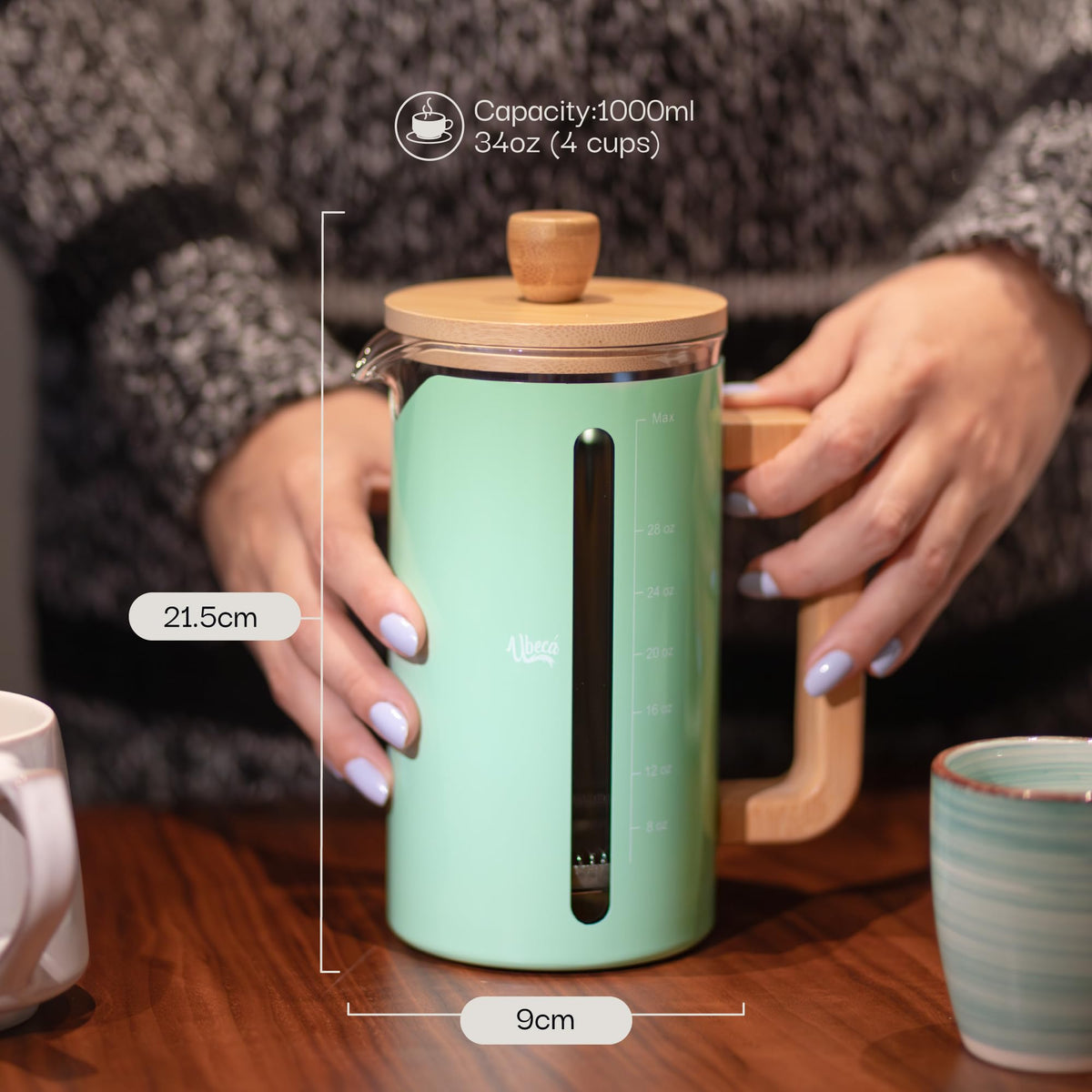 34 oz Mint Green Borosilicate Glass French Press C7254