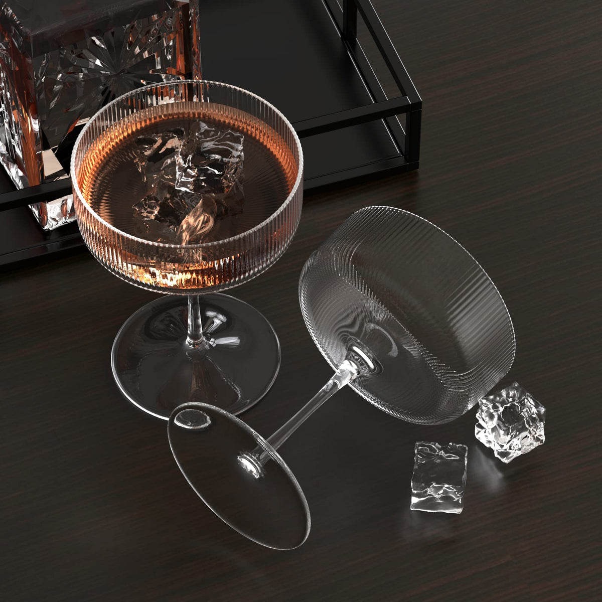 6 Pcs 10 oz Ribbed Coupe Cocktail Glasses I703995