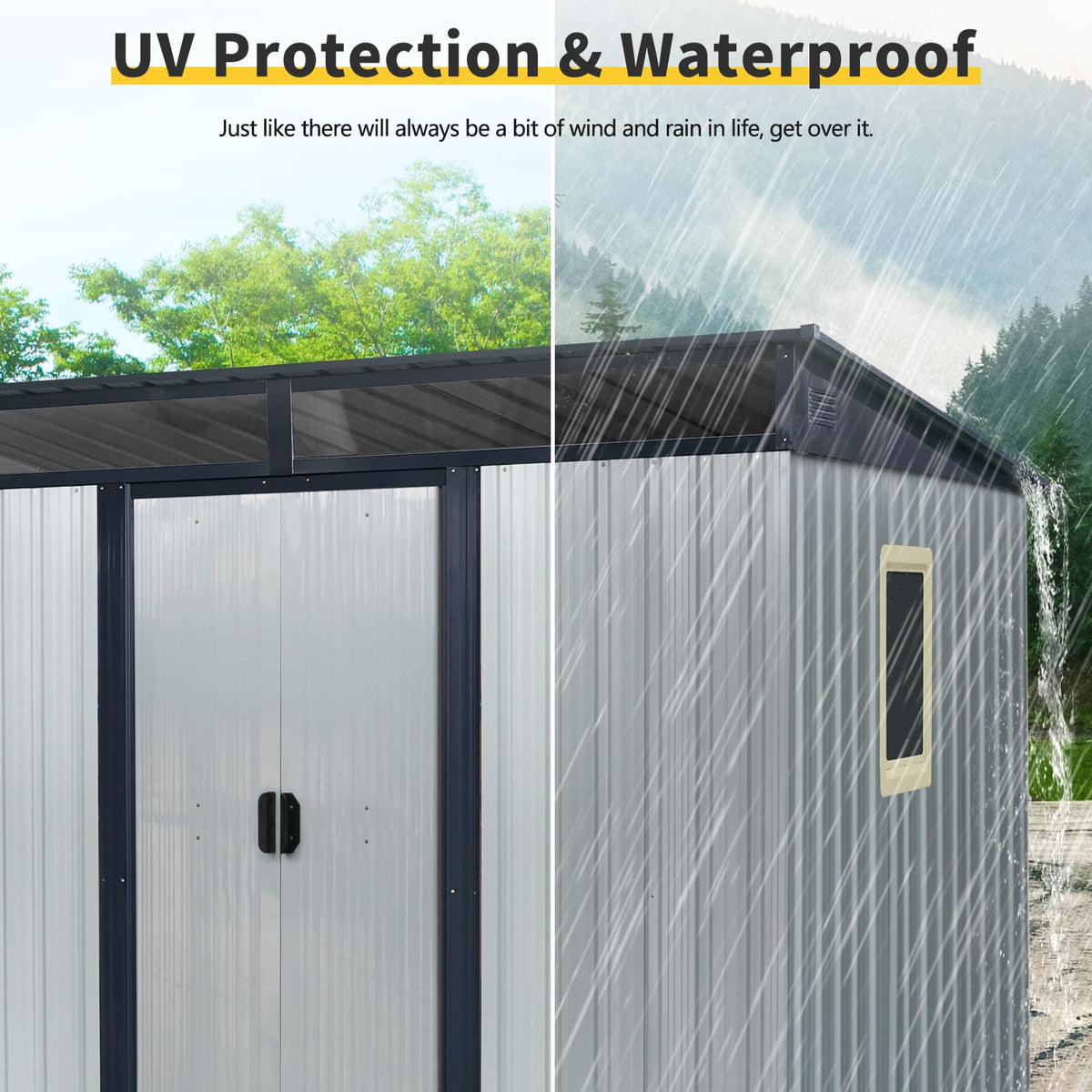 8 x 6 FT Metal Storage Shed with Lockable Sliding Doors L6494