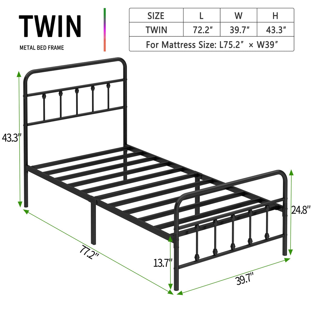 Twin Size Metal Bed Frame with Headboard and Footboard R362226